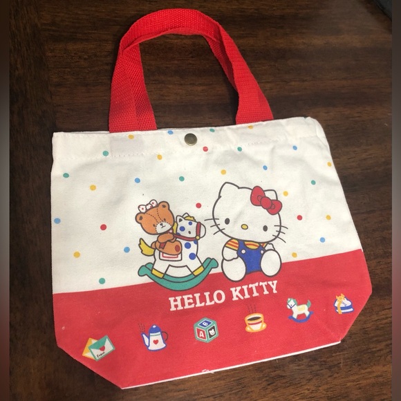 Hello Kitty  small shoulder canvas tote bag.cream red.Size 9” LX 11”W - Picture 1 of 4